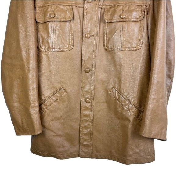 Vtg Remy Leather Jacket Mens Brown Single Breasted 4 Button Blazer Coat Size 40 - Picture 4 of 11